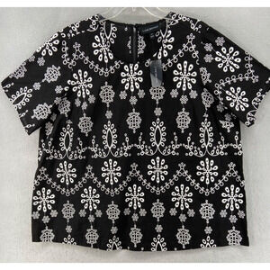 NWT Lane Bryant Shirt Womens Sz 18 Black All Over White Embroidered Short Sleeve